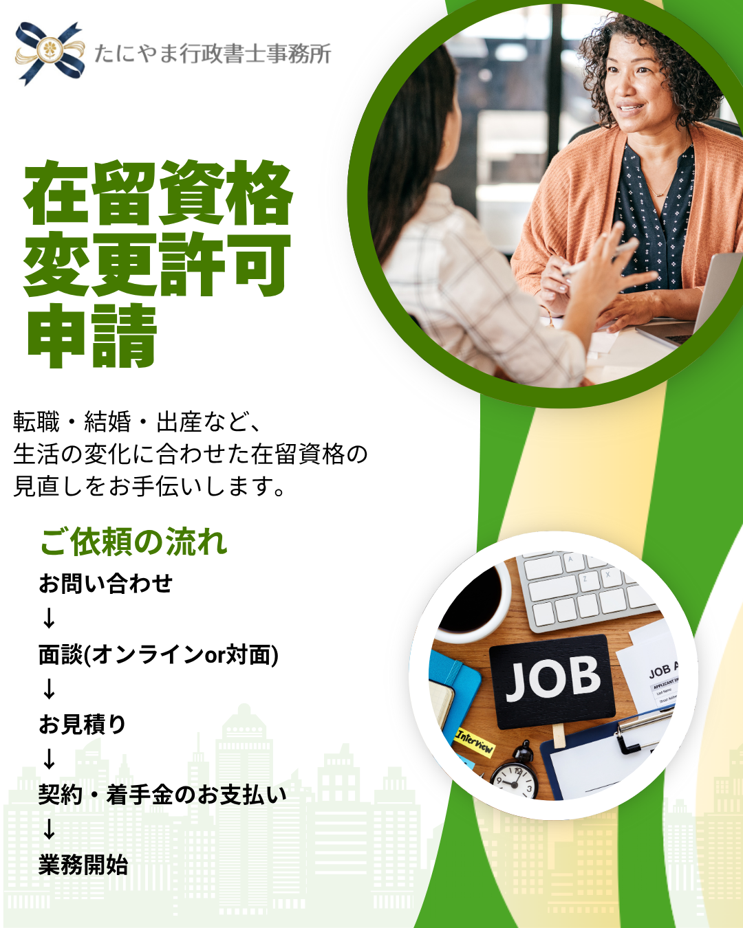 活動内容の変更に伴う在留資格変更申請を支援する業務紹介と依頼手順